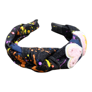 Bari Lynn Splatter Paint Denim Headband with Crystals - Heart Rainbow Smiley, Bari Lynn, Bari Lynn, Bari Lynn Headband, Bari Lynn Headbands, Bari Lynn Splatter Paint & Patches Denim Headband 