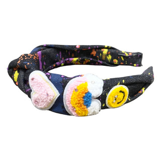 Bari Lynn Splatter Paint Denim Headband with Crystals - Heart Rainbow Smiley, Bari Lynn, Bari Lynn, Bari Lynn Headband, Bari Lynn Headbands, Bari Lynn Splatter Paint & Patches Denim Headband 