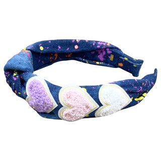 Bari Lynn Splatter Paint Denim Headband with Crystals - Hearts, Bari Lynn, Bari Lynn, Bari Lynn Headband, Bari Lynn Headbands, Bari Lynn Splatter Paint & Patches Denim Headband with Crystals,