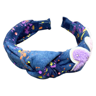 Bari Lynn Splatter Paint Denim Headband with Crystals - Hearts, Bari Lynn, Bari Lynn, Bari Lynn Headband, Bari Lynn Headbands, Bari Lynn Splatter Paint & Patches Denim Headband with Crystals,