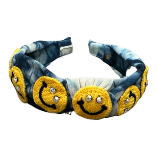 Bari Lynn Tie Dye Smiley Face Patch Knot Headband with Crystals - Blue, Bari Lynn, Bari Lynn, Bari Lynn Headband, Bari Lynn Headbands, Bari Lynn Tie Dye Smiley Face Patch Knot Headband with C