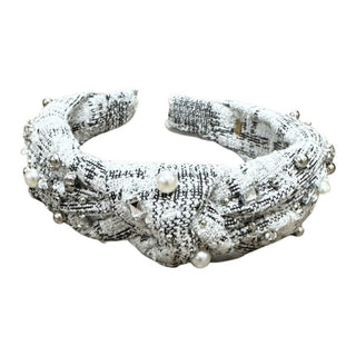 Bari Lynn Tweed Jewel Knot Headband - White & Black, Bari Lynn, Bari Lynn, Bari Lynn Headband, Bari Lynn Headbands, Bari Lynn Pearl Headband, Black & White Tweed, Twist Knot Headband, Headban