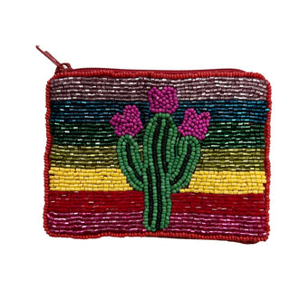 Beaded Cactus Rainbow Zipper Pouch, Basically Bows & Bowties, Beaded Coin Purse, Cactus, EB Girls, Stocking Stuffer, Stocking Stuffers, Zipper Pouch, Coin Purse - Basically Bows & Bowties