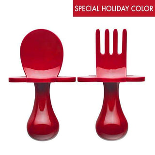 Poppy Red Grabease Fork & Spoon Set, Grabease, Baby Fork and Spoon Set, CM22, Cyber Monday, EB Baby, First Self Feeding Utensil Set of Spoon and Fork for Toddlers, Grab Ease, Grabease, Grabea