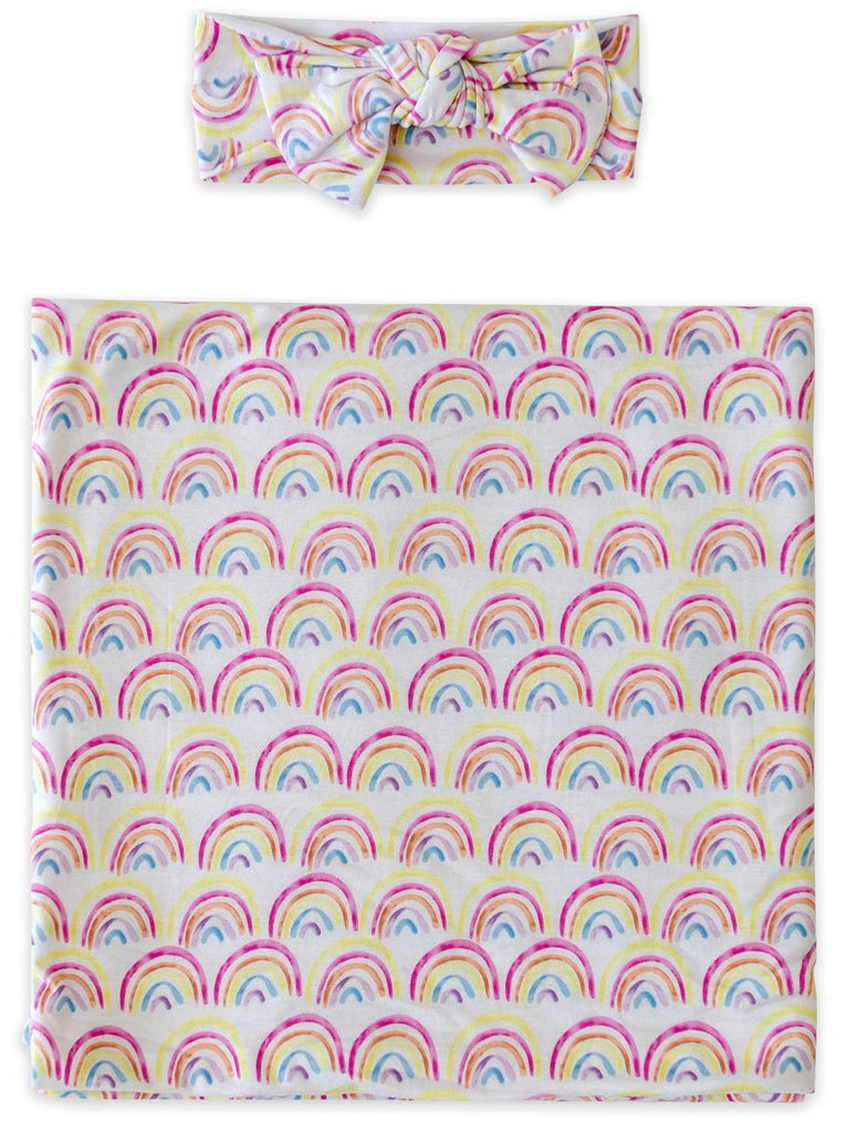 Little Sleepies Pastel Rainbows Bamboo Swaddle & Headband Set