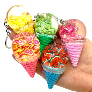bcmini Floating Fruit Ice Cream Charm Keyring, BCMINI, bcmini, cf-type-keychain, cf-vendor-bcmini, ice cream, ice cream cone, Keychain, Stocking Stuffer, Stocking Stuffers, Keychain - Basical