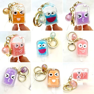 BCMINI Ice Pop Face Emoji charm keyring with colorful face design, attached to a keychain for easy carrying.