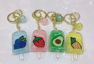BCMINI ice pop fruits charm keyring featuring colorful, realistic fruit-shaped designs on a metal keychain.