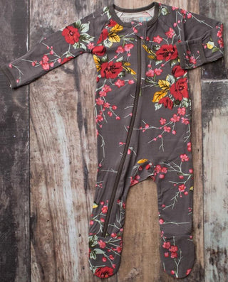 Bestaroo Charcoal Cherry Blossoms Footie w/Zipper, Bestaroo, Baby Girl Baby Shower Gift, Baby Shower, Baby Shower Gift, Baby Shower Girl, Besatroo Footie, Bestaroo, Bestaroo Charcoal Cherry B