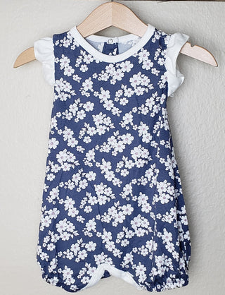 Bestaroo Vintage Indigo Floral Flutter Romper, Bestaroo, Bestaroo Vintage Indigo Floral, Bestaroo Vintage Indigo Floral Flutter Romper, Bubble Romper, CM22, Floral, Floral Romper, Flower Romp