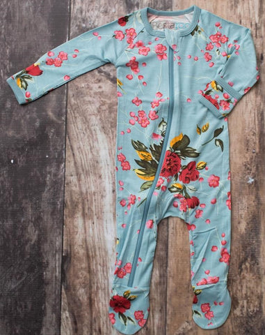 Bestaroo Teal Cherry Blossoms Footie w/Zipper, Bestaroo, Baby Girl Baby Shower Gift, Baby Shower, Baby Shower Gift, Baby Shower Girl, Besatroo Footie, Bestaroo, Bestaroo Cherry Blossom, Besta
