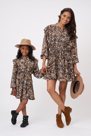 Le La Lo Long Sleeve Floral Print Dress - Mini, LE LA LO, cf-size-1-2y, cf-size-2-3y, cf-size-5-6y, cf-type-shirts-&-tops, cf-vendor-le-la-lo, LE LA LO, Long Sleeve Floral Print Dress, Matchi