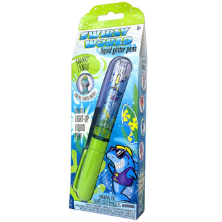 Bright Stripes Swirly World Liquid Wand Pen featuring colorful, swirling ink design and a sleek black pen body.