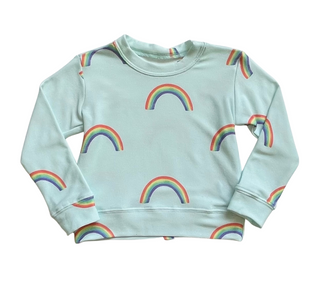 Brokedown Clothing kid's rainbow mint sweatshirt with colorful striped design, cozy fit, perfect for children’s casual wear.