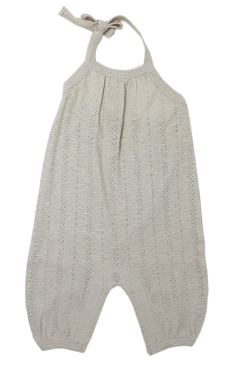 L'ovedbaby Pointelle Tie Halter Romper - Stone, L'ovedbaby, CM22, L'ovedbaby, L'ovedbaby Pointelle Romper, L'ovedbaby Pointelle Tie Halter Romper, L'ovedbaby Pointelle Tie Halter Romper - Sto