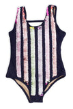Shade Critters Flip Sequin Navy Stripe One Piece, Shade Critters, Bathing Suit, Black Friday, Els PW 5060, Flip Sequin Bathing Suit, Flip Sequin Swimwear, flip sequins, Girls Swimwear, One Pi