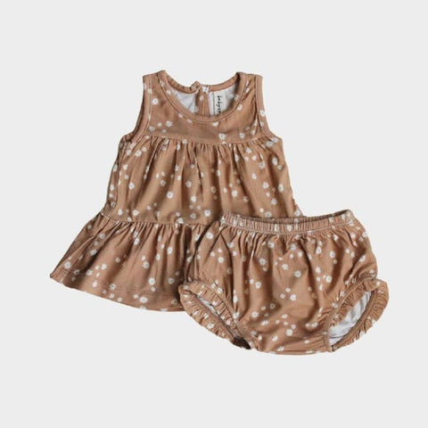 Babysprouts Double Peplum Tank & Bloomer Set in Butterscotch Daisy, Babysprouts, 2pc Outfit, Baby Sprouts, Babysprouts, Babysprouts Double Peplum Tank & Bloomer Set, Butterscotch Daisy, cf-si