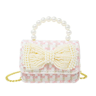 Zomi Gems Tweed Pearl Bow Handle Purse- Pink, Zomi Gems, Bow Handbag, Handbag, Purse, Tiny Treats, Tweed Handbag, Tweed Purse, Zomi Gems, Zomi Gems Handbag, Zomi Gems Purse, Zomi Gems Tweed P