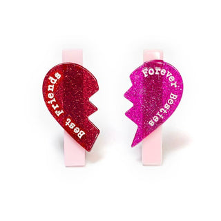 Lilies & Roses BFF Split Heart Alligator Clip Set, Lilies & Roses, Acryliic, Best Friend, Besties, BFF, cf-type-clip-set, cf-vendor-lilies-&-roses, Friends Forever, Heart Clip Set, Lilie & Ro