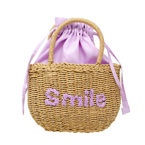 Zomi Gems Wicker Basket "Smile" Bag - Lavender, Zomi Gems, cf-type-handbags, cf-vendor-zomi-gems, Easter, Easter Basket, Easter Basket Ideas, Handbag, Lavender, Purse, Tiny Treats, Zomi Gems,