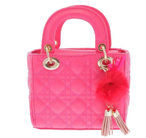 Doe A Dear Fuchsia Top Handle Bag with Gold Chained Fur Ball Handbag, Doe a Dear, Accessory, cf-type-handbag, cf-vendor-doe-a-dear, Doe a Dear, Doe a Dear Fuchis, Doe A Dear Fuchsia Top Handl