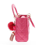Doe A Dear Fuchsia Top Handle Bag with Gold Chained Fur Ball Handbag, Doe a Dear, Accessory, cf-type-handbag, cf-vendor-doe-a-dear, Doe a Dear, Doe a Dear Fuchis, Doe A Dear Fuchsia Top Handl