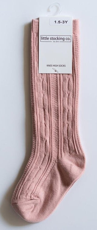Little Stocking Co Knee High Socks - Blush, Little Stocking Co, Cable Knit Knee High, Cable Knit Knee High Socks, cf-size-7-10y, cf-type-knee-high-socks, cf-vendor-little-stocking-co, Knee Hi