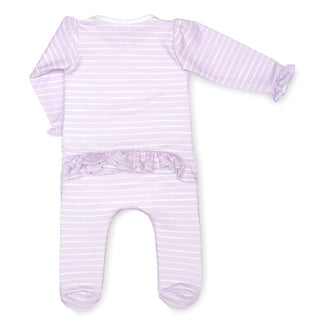 Lavender Bow Lilac Stripe Ruffle Footie, Lavender Bow, cf-size-3-months, cf-size-6-months, cf-size-newborn, cf-type-footie, cf-vendor-lavender-bow, Footie, Footie with Zipper, Lavender Bow, L