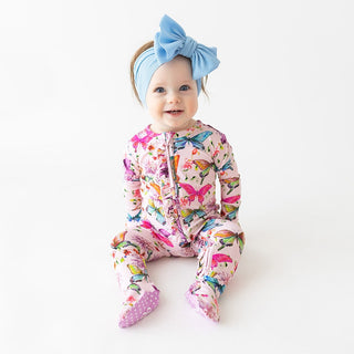 Posh Peanut Watercolor Butterfly Ruffled Zippered Footie, Posh Peanut, cf-size-newborn, cf-type-footie, cf-vendor-posh-peanut, Posh Peanut, Posh Peanut Footie, Posh Peanut Footie with Zipper,