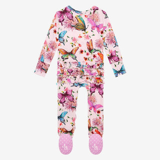 Posh Peanut Watercolor Butterfly Ruffled Zippered Footie, Posh Peanut, cf-size-newborn, cf-type-footie, cf-vendor-posh-peanut, Posh Peanut, Posh Peanut Footie, Posh Peanut Footie with Zipper,