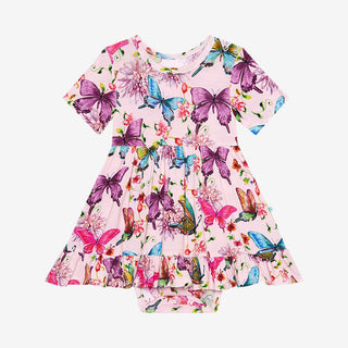 Posh Peanut Watercolor Butterfly Short Sleeve Ruffled Bodysuit Dress, Posh Peanut, cf-size-2t, cf-type-dress, cf-vendor-posh-peanut, Posh Peanut, Posh Peanut Short Sleeve Ruffled Bodysuit Dre