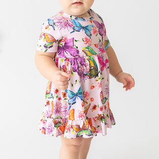 Posh Peanut Watercolor Butterfly Short Sleeve Ruffled Bodysuit Dress, Posh Peanut, cf-size-2t, cf-type-dress, cf-vendor-posh-peanut, Posh Peanut, Posh Peanut Short Sleeve Ruffled Bodysuit Dre
