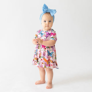 Posh Peanut Watercolor Butterfly Short Sleeve Ruffled Bodysuit Dress, Posh Peanut, cf-size-2t, cf-type-dress, cf-vendor-posh-peanut, Posh Peanut, Posh Peanut Short Sleeve Ruffled Bodysuit Dre
