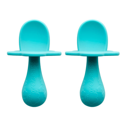 Grabease Teal My Heart Double Silicone Spoon Set, Grabease, Blush  Utensils, Blush Grabease Set, cf-type-utensils, cf-vendor-grabease, CM22, Cyber Monday, EB Baby, First Self Feeding Utensil 