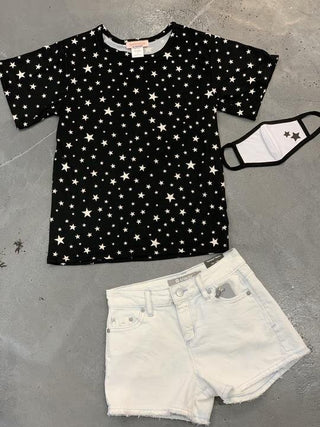 Tweenstyle by Stoopher Black w/White Stars Tee, Tweenstyle, cf-size-10, cf-size-12, cf-type-top, cf-vendor-tweenstyle, CM22, Sparkle by Stoopher, Stars Tee, Tweenstyle, Tweenstyle by Stoopher