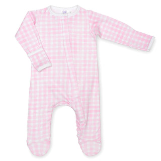 Lavender Bow Pink Gingham Classic Footie, Lavender Bow, cf-size-3-months, cf-type-footie, cf-vendor-lavender-bow, Footie, Footie with Zipper, Gender Neutral, Lavender Bow, Lavender Bow Footie
