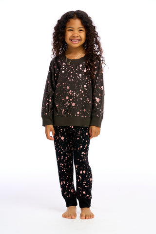 Chaser Rose Gold Foil Splatter Knit Pants, Chaser, cf-size-10, cf-size-4, cf-type-pants, cf-vendor-chaser, Chaser, Chaser Cozy Knit, Chaser Joggers, Chaser Kids, Chaser Pants, Chaser Rose Gol