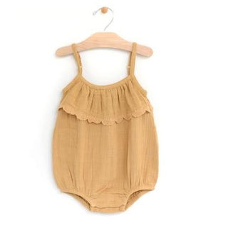 City Mouse Flutter Trim Romper - Straw, City Mouse, city mouse baby clothes, City Mouse Clothing, City Mouse Flutter Trim Romper, City Mouse Muslin Romper, City Mouse Romper, City Mouse Straw