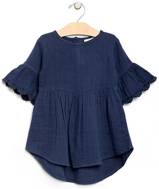 City Mouse Lace Flutter Sleeve Muslin L/S Dress-Midnight (Navy), City Mouse, City Mouse, city mouse baby clothes, City Mouse Clothing, City Mouse Dress, City Mouse Lace Flutter Sleeve Muslin 