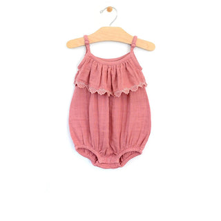 City Mouse Sunset Rose Woven Embossed Flutter Romper, City Mouse, City Mouse, city mouse baby clothes, City Mouse Clothing, City Mouse Muslin Romper, City Mouse Romper, City Mouse Spring 2021