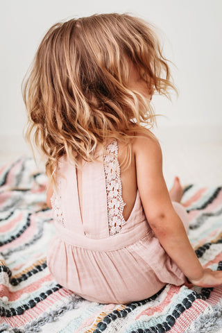 City Mouse Muslin Lace Back Romper - Peach Blossom, City Mouse, Butterflies, City Mouse, city mouse baby clothes, City Mouse Clothing, City Mouse Muslin Lace Back Romper, City Mouse Muslin Ro