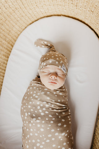 Copper Pearl Fawn Top Knot Hat, Copper Pearl, All Things Holiday, Baby Hat, Copper Pearl Fawn, Copper Pearl Hat, Copper PEarl Hats, Copper Pearl Top Knot Hat, Top Knot Hat, Hat - Basically Bo
