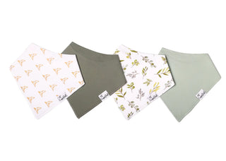 Copper Pearl Haven Bandana Bib Set featuring soft, stylish bibs with adorable patterns for babies' comfort and protection.