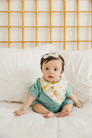 Copper Pearl Lemon Bandana Bib Set featuring soft, stylish bibs with lemon print for babies, made by Copper Pearl.