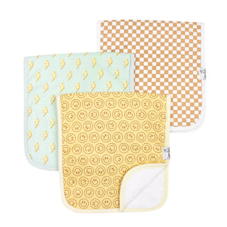 Copper Pearl Vance premium burp cloth set showing soft, absorbent fabric with stylish patterns for comfortable baby feeding.