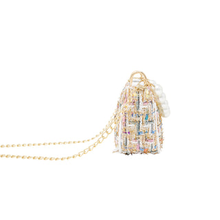 Zomi Gems Tweed Pearl Clutch Bag - White, Zomi Gems, Handbag, Purse, Tiny Treats, Tweed Clutch, Tweed Handbag, Zomi Gems, Zomi Gems Handbag, Zomi Gems Purse, Zomi Gems Tweed Pearl Clutch Bag,
