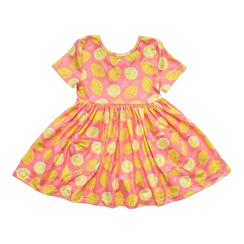 Mila & Rose Lemon Squeezy S/S Pocket Twirl Dress, Mila & Rose, cf-size-12-24-months, cf-size-2t, cf-type-dress, cf-vendor-mila-&-rose, CM22, Lemon, LEmons, Mila & Rose, Mila & Rose Lemon Sque