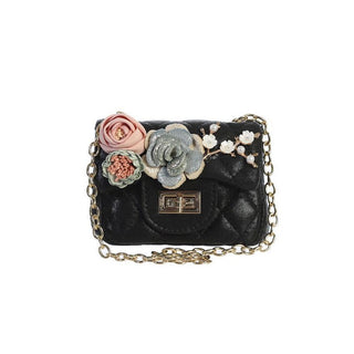 Dear Ellie Mini Metallic Handbag with Flowers - Black, Dear Ellie, Dear Ellie, Dear Ellie Black Mini Metallic Handbag with Flowers, Dear Ellie Gold, Dear Ellie Handbag, Dear Ellie Mini Metall