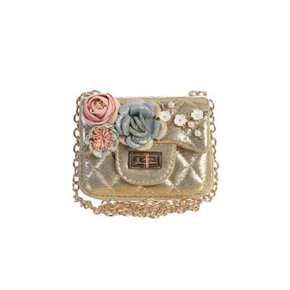 Dear Ellie Mini Metallic Handbag with Flowers - Gold, Dear Ellie, Dear Ellie, Dear Ellie Gold, Dear Ellie Handbag, Dear Ellie Mini Gold Metallic Handbag with Flowers, Dear Ellie Mini Metallic