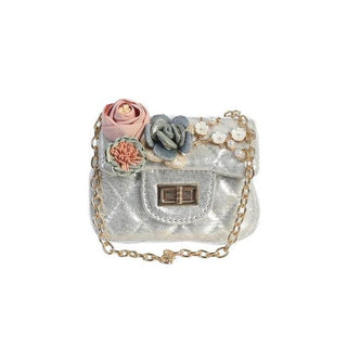 Dear Ellie Mini Metallic Handbag with Flowers - Silver, Dear Ellie, Dear Ellie, Dear Ellie Gold, Dear Ellie Handbag, Dear Ellie Mini Metallic Handbag with Flowers, Dear Ellie Mini Metallic Ha